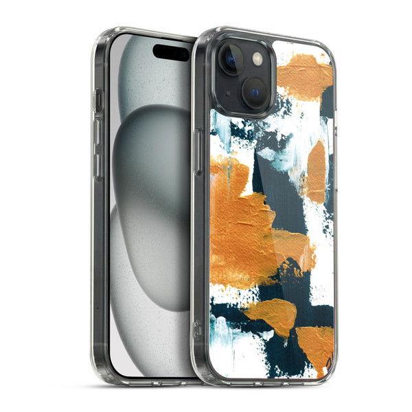 Haley Bush Pattern Painting Abstract Navy Gold White Soft Gel Case for Apple iPhone 15 Plus & MagSafe