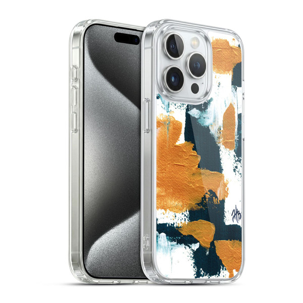 Haley Bush Pattern Painting Abstract Navy Gold White Soft Gel Case for Apple iPhone 15 Pro & MagSafe