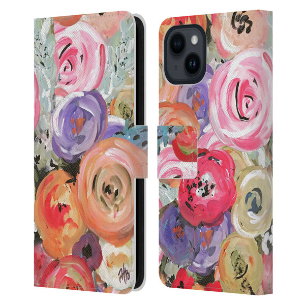 Haley Bush Floral Painting Colorful Leather Book Wallet Case Cover For Apple iPhone 15