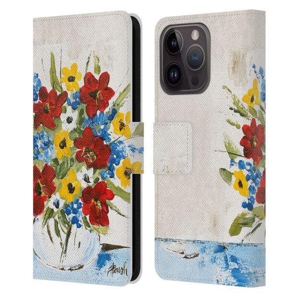 Haley Bush Floral Painting Patriotic Leather Book Wallet Case Cover For Apple iPhone 15 Pro