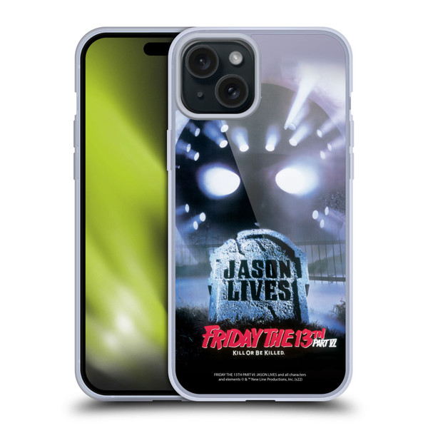 Friday the 13th Part VI Jason Lives Key Art Poster Soft Gel Case for Apple iPhone 15 Plus
