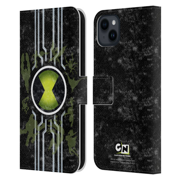 Ben 10: Alien Force Graphics Omnitrix Leather Book Wallet Case Cover For Apple iPhone 15 Plus