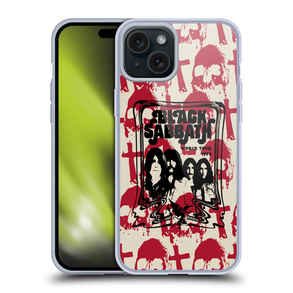 Black Sabbath Key Art Skull Cross World Tour Soft Gel Case for Apple iPhone 15 Plus