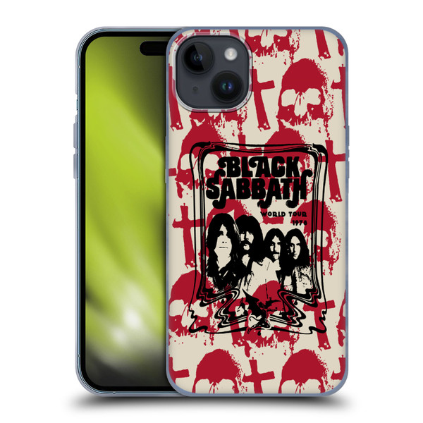Black Sabbath Key Art Skull Cross World Tour Soft Gel Case for Apple iPhone 15 Plus