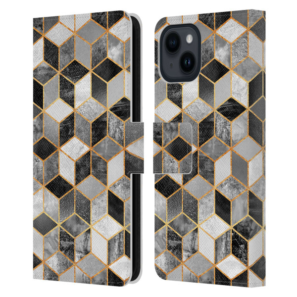 Elisabeth Fredriksson Cubes Collection Black And White Leather Book Wallet Case Cover For Apple iPhone 15