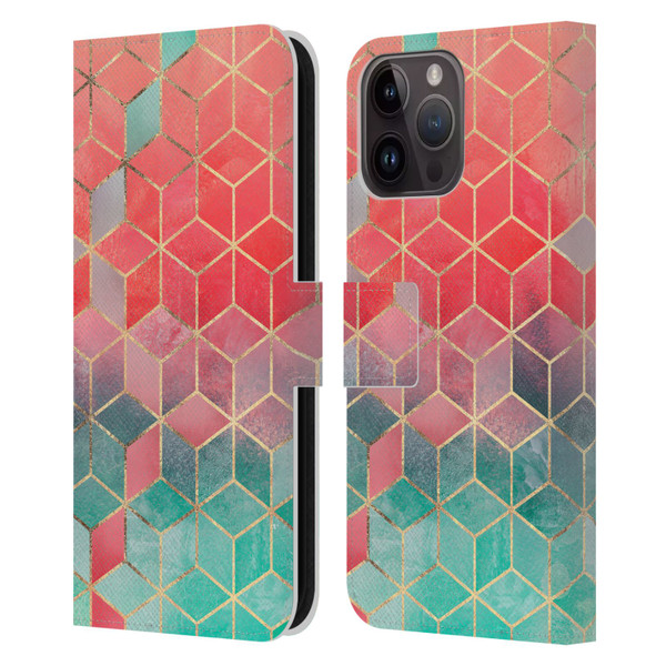 Elisabeth Fredriksson Cubes Collection Rose And Turquoise Leather Book Wallet Case Cover For Apple iPhone 15 Pro Max
