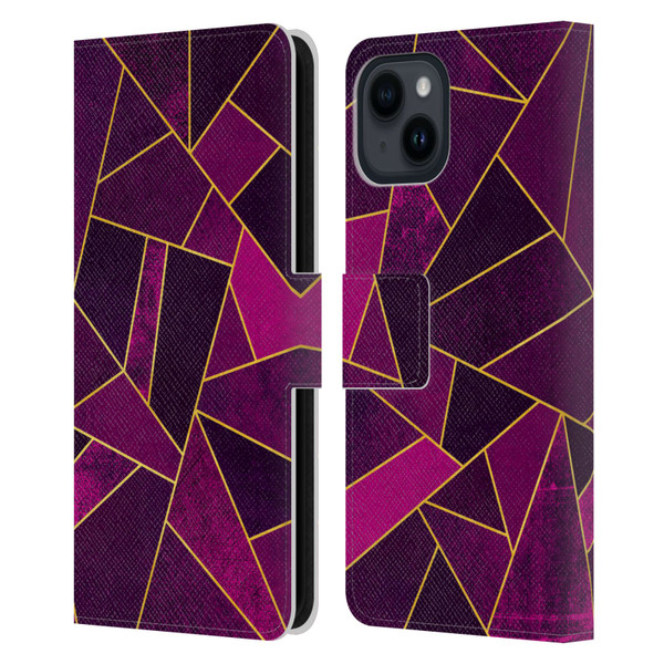 Elisabeth Fredriksson Stone Collection Purple Leather Book Wallet Case Cover For Apple iPhone 15