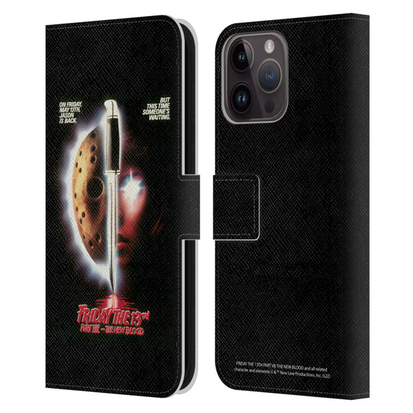 Friday the 13th Part VII The New Blood Graphics Key Art Leather Book Wallet Case Cover For Apple iPhone 15 Pro Max