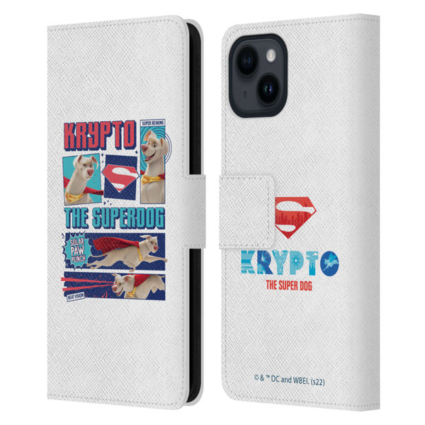 DC League Of Super Pets Graphics Krypto The Superdog Leather Book Wallet Case Cover For Apple iPhone 15