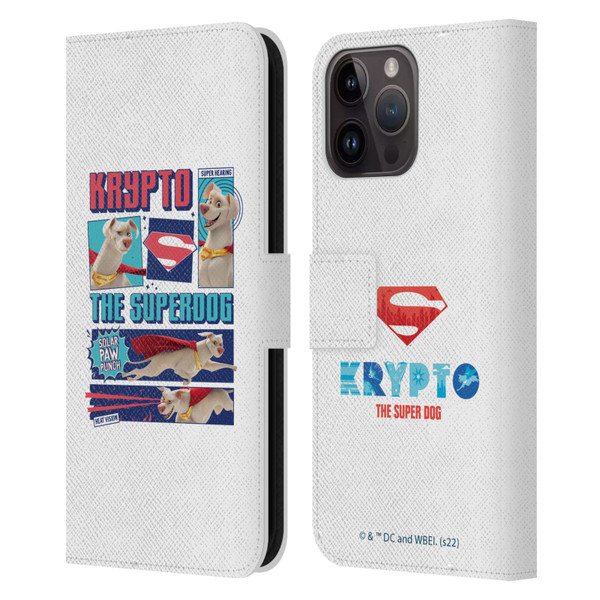 DC League Of Super Pets Graphics Krypto The Superdog Leather Book Wallet Case Cover For Apple iPhone 15 Pro Max