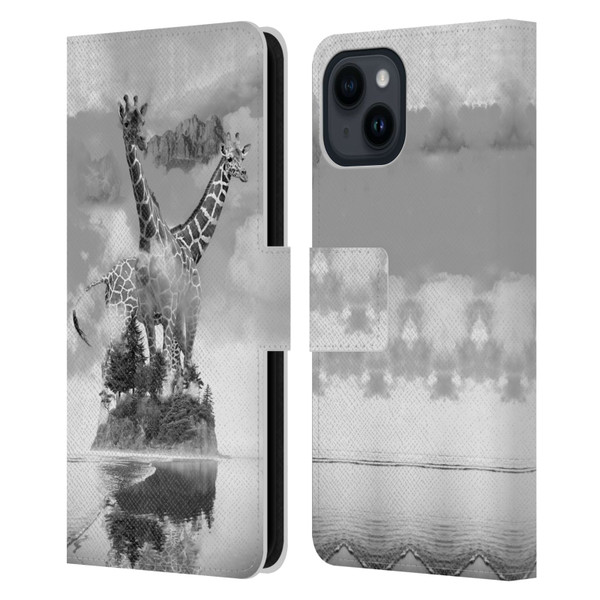 Dave Loblaw Animals Giraffe In The Mist Leather Book Wallet Case Cover For Apple iPhone 15