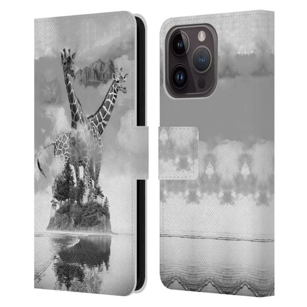 Dave Loblaw Animals Giraffe In The Mist Leather Book Wallet Case Cover For Apple iPhone 15 Pro