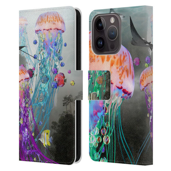 Dave Loblaw Jellyfish Jellyfish Misty Mount Leather Book Wallet Case Cover For Apple iPhone 15 Pro