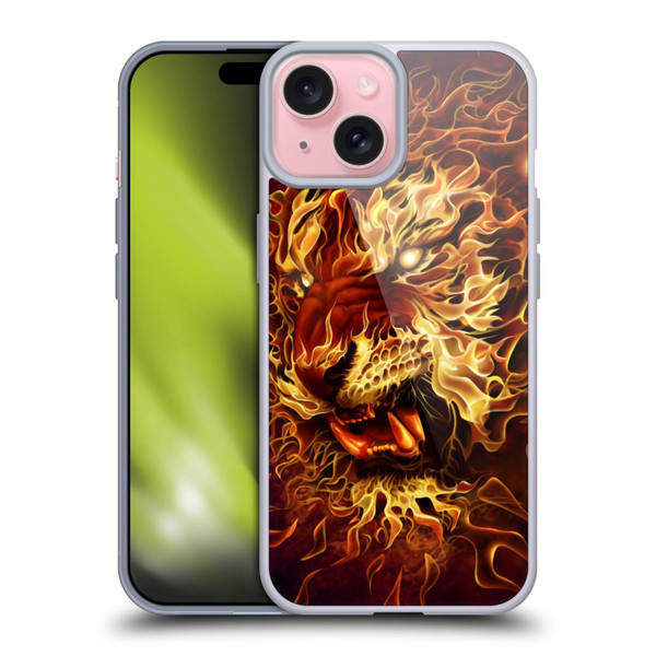 Tom Wood Fire Creatures Tiger Soft Gel Case for Apple iPhone 15