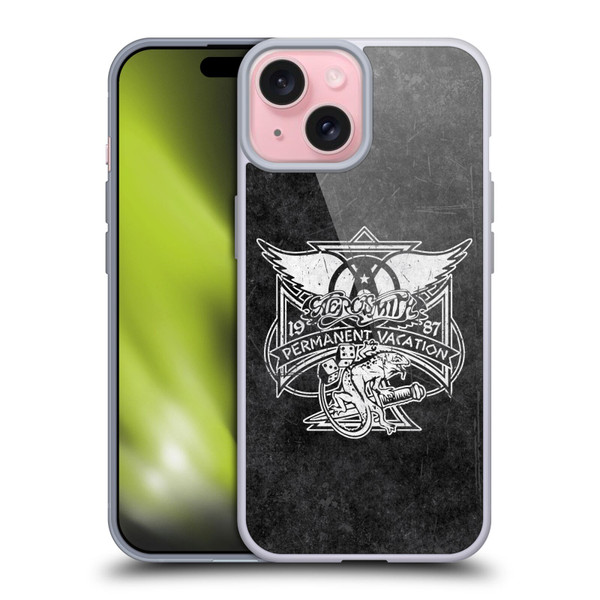 Aerosmith Black And White 1987 Permanent Vacation Soft Gel Case for Apple iPhone 15