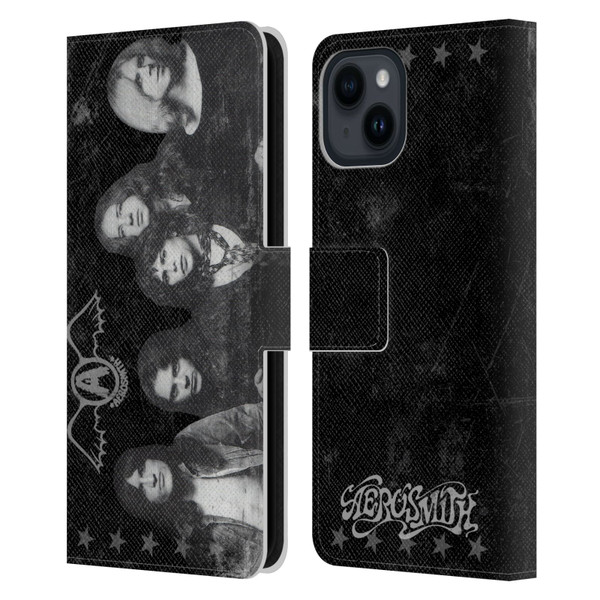 Aerosmith Black And White Vintage Photo Leather Book Wallet Case Cover For Apple iPhone 15