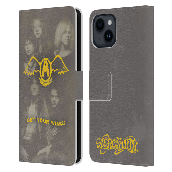 Aerosmith Classics Get Your Wings Leather Book Wallet Case Cover For Apple iPhone 15
