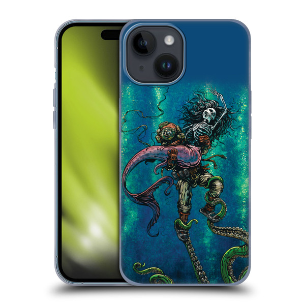 David Lozeau Colourful Grunge Diver And Mermaid Soft Gel Case for Apple iPhone 15