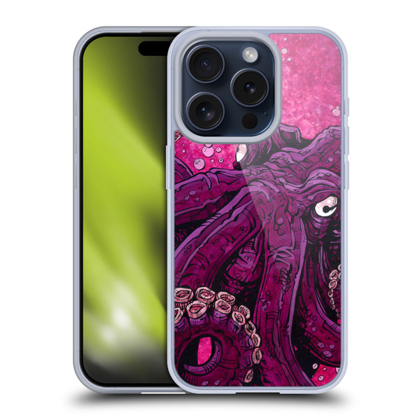 David Lozeau Colourful Grunge Octopus Squid Soft Gel Case for Apple iPhone 15 Pro