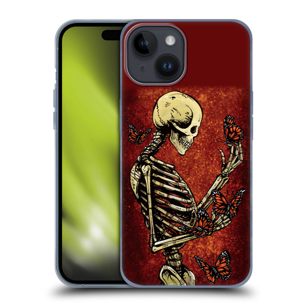 David Lozeau Skeleton Grunge Butterflies Soft Gel Case for Apple iPhone 15