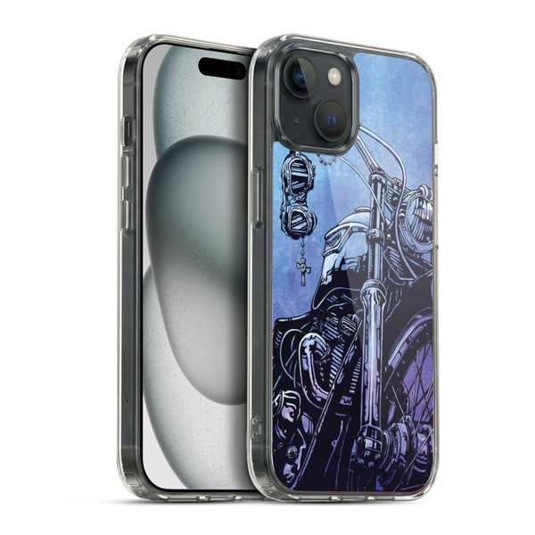 David Lozeau Skeleton Grunge Motorcycle Soft Gel Case for Apple iPhone 15 Plus & MagSafe