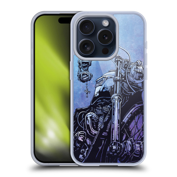 David Lozeau Skeleton Grunge Motorcycle Soft Gel Case for Apple iPhone 15 Pro