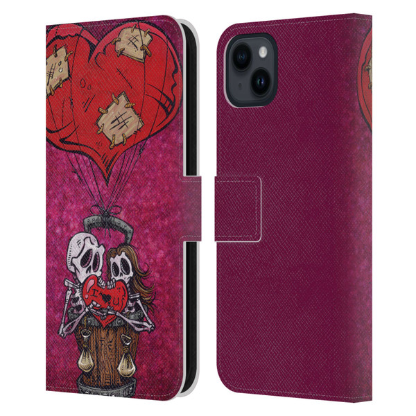 David Lozeau Colourful Grunge Day Of The Dead Leather Book Wallet Case Cover For Apple iPhone 15 Plus