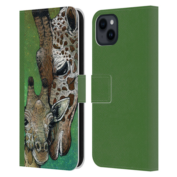 David Lozeau Colourful Art Giraffe Leather Book Wallet Case Cover For Apple iPhone 15 Plus