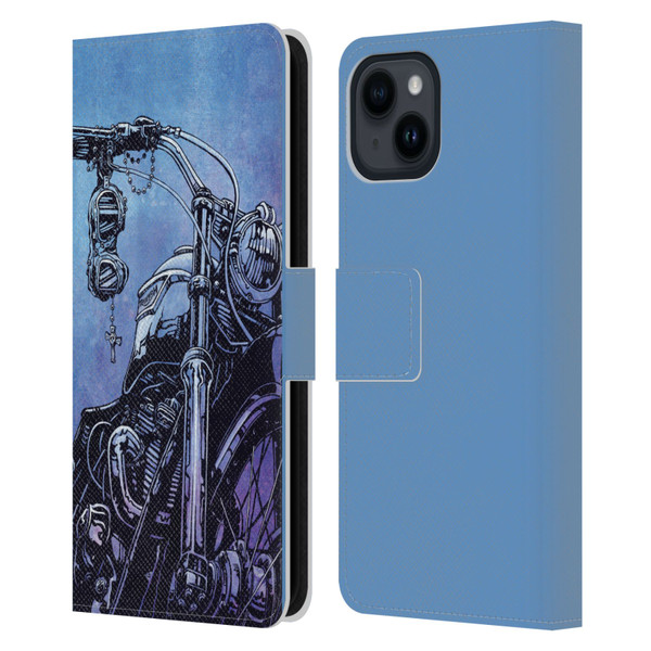 David Lozeau Skeleton Grunge Motorcycle Leather Book Wallet Case Cover For Apple iPhone 15