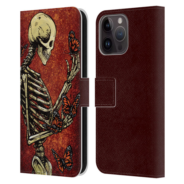 David Lozeau Skeleton Grunge Butterflies Leather Book Wallet Case Cover For Apple iPhone 15 Pro Max
