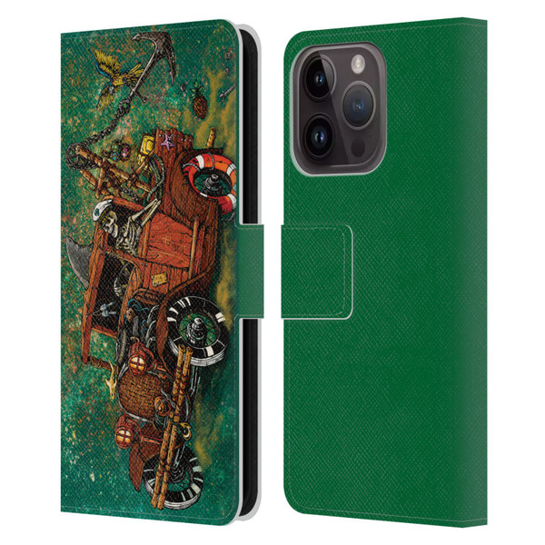 David Lozeau Skeleton Grunge Tiki Towing Leather Book Wallet Case Cover For Apple iPhone 15 Pro