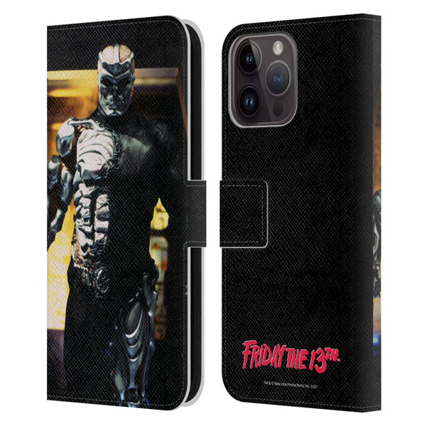 Friday the 13th: Jason X Comic Art And Logos Jason Cyborg Leather Book Wallet Case Cover For Apple iPhone 15 Pro Max