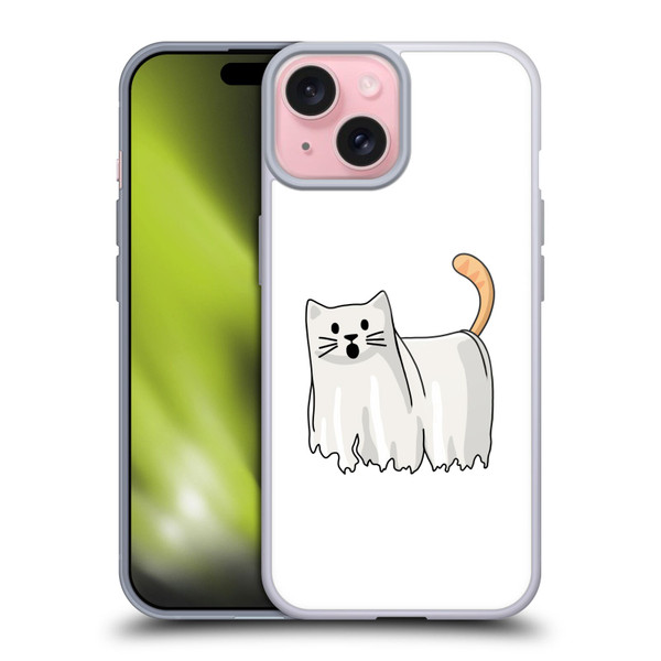 Beth Wilson Doodle Cats 2 Halloween Ghost Soft Gel Case for Apple iPhone 15