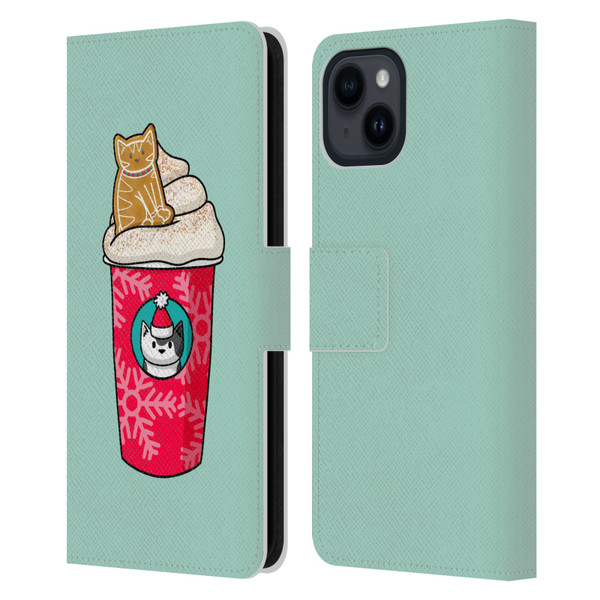 Beth Wilson Doodlecats Gingerbread Latte Leather Book Wallet Case Cover For Apple iPhone 15