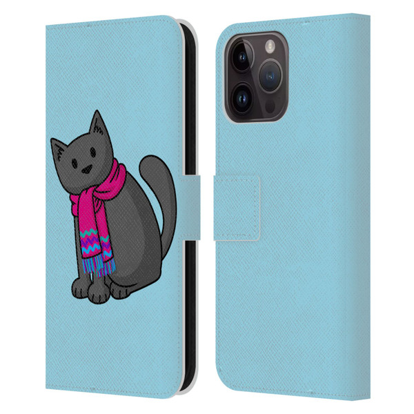 Beth Wilson Doodlecats Cold In A Scarf Leather Book Wallet Case Cover For Apple iPhone 15 Pro Max