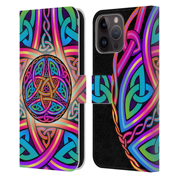 Beth Wilson Rainbow Celtic Knots Divine Leather Book Wallet Case Cover For Apple iPhone 15 Pro Max