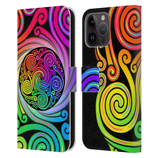 Beth Wilson Rainbow Celtic Knots Spirals Leather Book Wallet Case Cover For Apple iPhone 15 Pro Max