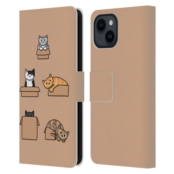 Beth Wilson Doodle Cats 2 Boxes Leather Book Wallet Case Cover For Apple iPhone 15