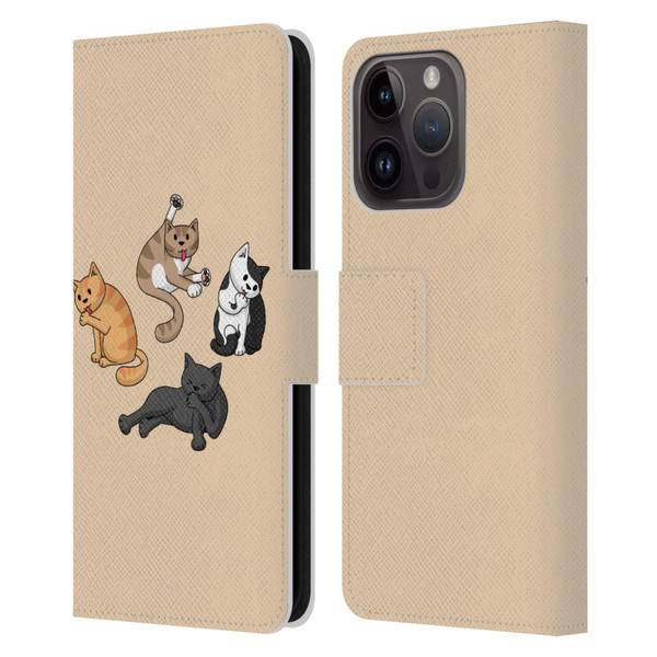 Beth Wilson Doodle Cats 2 Washing Time Leather Book Wallet Case Cover For Apple iPhone 15 Pro