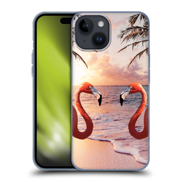 Random Galaxy Mixed Designs Flamingos & Palm Trees Soft Gel Case for Apple iPhone 15