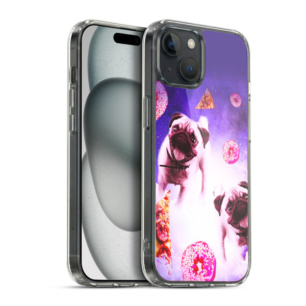 Random Galaxy Mixed Designs Pugs Pizza & Donut Soft Gel Case for Apple iPhone 15 Plus & MagSafe