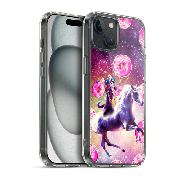 Random Galaxy Mixed Designs Thug Cat Riding Unicorn Soft Gel Case for Apple iPhone 15 Plus & MagSafe