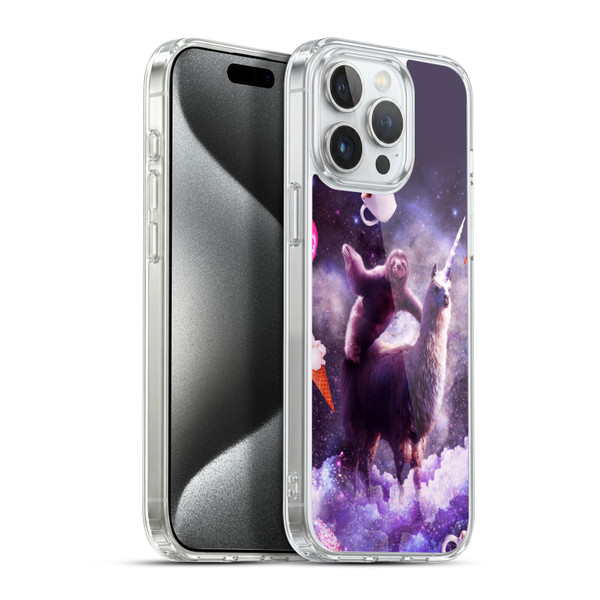Random Galaxy Mixed Designs Sloth Riding Unicorn Soft Gel Case for Apple iPhone 15 Pro Max & MagSafe