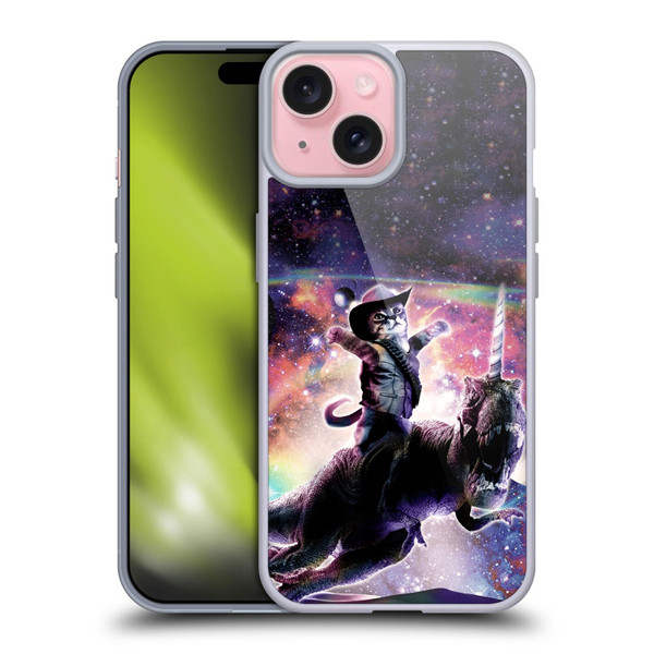 Random Galaxy Space Cat Dinosaur Unicorn Soft Gel Case for Apple iPhone 15