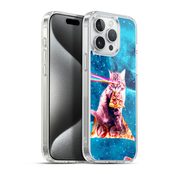 Random Galaxy Space Cat Lazer Eye & Pizza Soft Gel Case for Apple iPhone 15 Pro Max & MagSafe