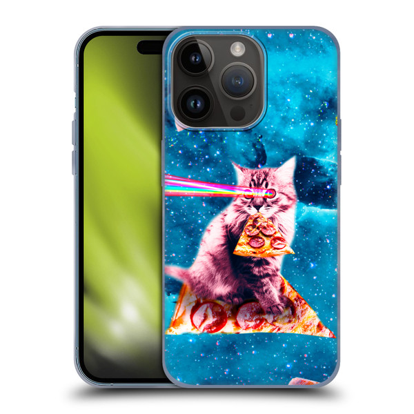 Random Galaxy Space Cat Lazer Eye & Pizza Soft Gel Case for Apple iPhone 15 Pro
