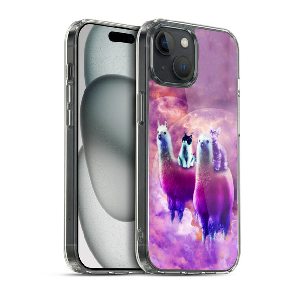Random Galaxy Space Llama Kitty & Cat Soft Gel Case for Apple iPhone 15 & MagSafe