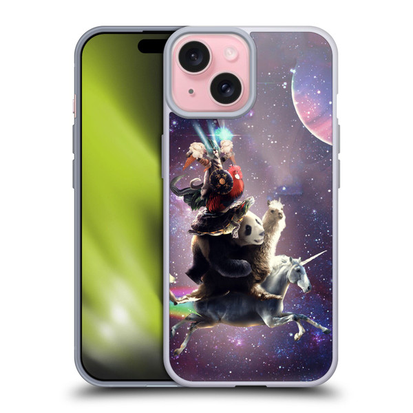 Random Galaxy Space Llama Unicorn Space Ride Soft Gel Case for Apple iPhone 15