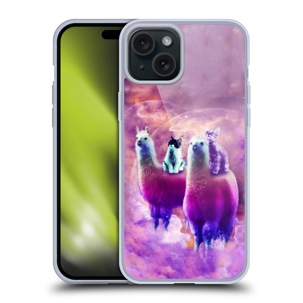 Random Galaxy Space Llama Kitty & Cat Soft Gel Case for Apple iPhone 15 Plus