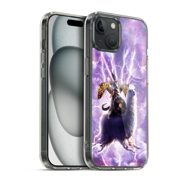Random Galaxy Space Llama Lazer Cat & Tacos Soft Gel Case for Apple iPhone 15 Plus & MagSafe